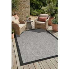 SYH Concept Çerçeveli Desenli Leke Tutmaz, Yıkanabilir Kaymaz Taban Modern Salon ve Mutfak Halısı - Gri Siyah 6635