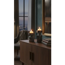 Montdekor El Yapımı Mermer Taşlı Bronz Desenli Mumluk (20x12 cm + 28x14 cm 1 Çift)