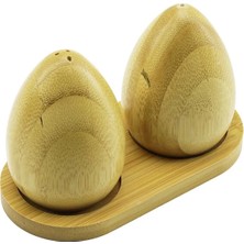 Timion 2 Pcs - Yumurta Modeli Ahşap Bambu Tuzluk - Baharatlık Ahşap Standlı (5148)