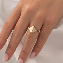 Hakan Mücevherat Taşlı Üçgen 14 Ayar Altın Yüzük