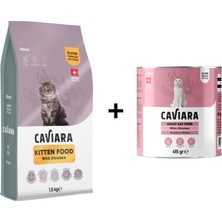 Caviara Tavuklu Yavru Kedi Maması 1.5 kg + 1 Adet Caviara Sos Içinde Et Parçacıklı Tavuklu Yetişkin Kedi Maması Konservesi 415 gr