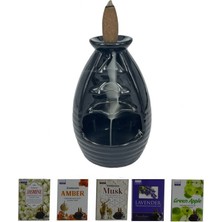 Porselen Geri Akış Tütsü Brülörü +5 Aromatik Tütsü Ca4 Siyah