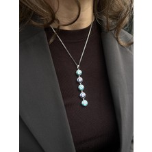Tep's Jewellery Özel Tasarım Gümüş Uzun Beşli Nazar Boncuğu Kolye
