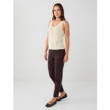 Jimmy Key Acı Kahve Yandan Cepli Yüksek Bel Normal Paça Dokuma Pantolon