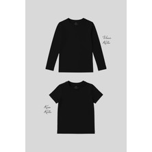 Standart Fit Basic O Yaka 2li Paket Siyah Unisex Çocuk T-Shirt