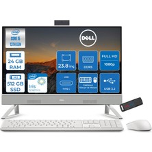 Dell 24 All-In-One Intel Core I5 1334U 4.6ghz 24GB Ddr5 512GB SSD Freedos Iris Xe Graphics 23.8 Inç Fullhd (1920X1080) Wva All In One Bilgisayar NTEC24250U07 + Zetta Flash Bellek