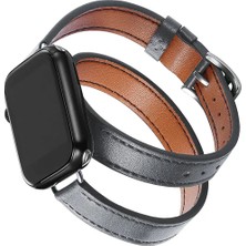Tabaş Apple Watch Seri 2/3/4/5/6/7/8/ 38 mm Çift Tur Deri Kayış Koyu Gri/koyu Kahverengi