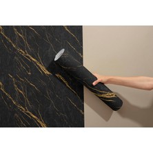 Grown F-118 Altın Sarı Çizgili Siyah Mermer Duvar Kağıdı