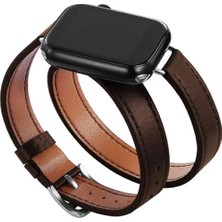 Tabaş Apple Watch Seri 2/3/4/5/6/7/8/ 42 mm Çift Tur Deri Kayış Koyu Gri/koyu Kahverengi