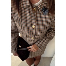 Toprak Kareli Etek Ceket Takım