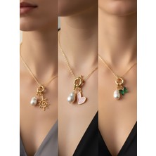 NKT Collection Zümrüt Yeşili Kelebek Güneş Deniz Kabuğu Incili Kolye