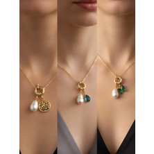 NKT Collection Zümrüt Yeşili Kelebek Turkuaz Damla Hayat Ağacı Incili Kolye