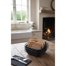 Sas Haus Ekmeklik Kare Ekmek Sepeti Çok Amaçlı Metal Kutu Lüx Siyah Sepet