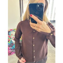 Elif Tarakçı Butik Kahverengi Gold Düğmeli Hırka