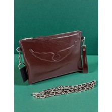 Leauder Women Kadın Zincir Askılı Rugan Deri Clutch Çanta