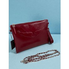 Leauder Women Kadın Zincir Askılı Rugan Deri Clutch Çanta