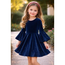 Ugly Duck 04-12 Yaş Incili Kadife Elbise - Lacivert