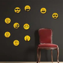 As Tasarım Lazer Emoji 001 Model Modern Tasarım Mdf Üzeri Akrilik Duvar Dekorasyon Ürünleri Gold Renk 10 Adet x 5 cm