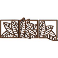 As Tasarım Lazer Yaprak Model 3 Lü Dekor Ahşap Duvar Süs Tablo Ceviz Renk 147X52 cm