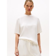 Tommy Hilfiger Sateen C-Neck Relaxed T-Shırt Kadın Beyaz Bluz - WW0WW45900