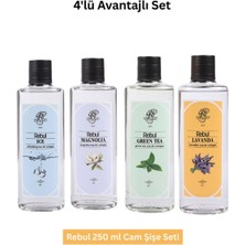 Rebul 250 ml Cam Şişe Kolonya Seti – Ice, Magnolia, Greentea, Lavanta