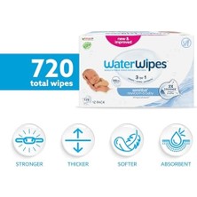 Waterwipes Yeni Doğan & Hassas Ciltler Için 720 Yaprak Bebek Islak Mendili (12 x 60 Adet), Bitki Tabanlı