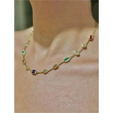 Moderncevher Gökkuşağı Serenity: 18 Ayar Altın Çok Renkli Değerli Taş Kolye