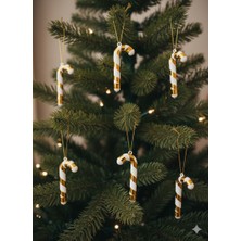 Dodomar 7 cm – Yılbaşı Ağaç Süsü Baston Şeker Altın 6 Parça Askılı Çam Ağacı Süsü Seti