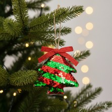 Dodomar 8 x 9 cm – Yılbaşı Ağaç Süsü Pullu Payetli Çam Ağacı Askılı Dekoratif Süs