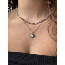 M Miel Kutup Yıldızı Silver 2li Kombin Kolye