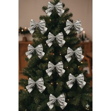 Dodomar 5 cm – Yılbaşı Fiyonk Saten Parlak Gümüş 12 Parça Set Ağaç Dekoru