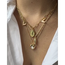 M Miel Kadın Gold Kalpli Charm 3lü Set Kolye
