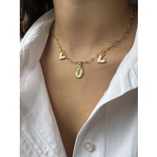 M Miel Kadın Gold Kalp ve Balık Detay Charm Kolye