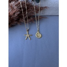 M Miel Deniz Yıldızı Deniz Kabuğu Detay 2li Kolye Set