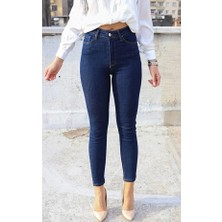ArVib Kadın Mavi Yüksel Bel Bilek Boy Dar Paça Skinny Pamuklu Likralı Kot Pantalon