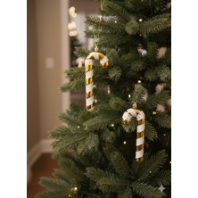 Dodomar 16 cm – Yılbaşı Ağaç Süsü Baston Şeker Altın Yıldızlı 2'li Askılı Dekoratif Set