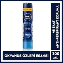 Nıvea Men Erkek Sprey Deodorant Fresh Active 200ML, Ter Kokusuna 48 Saat Etkili, Erkeksi Koku, Ferahlık,ekonomik Boy