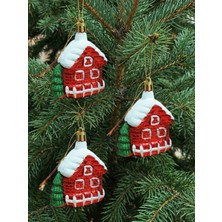 Dodomar 8 cm – Yılbaşı Ağaç Süsü Yeşilli Ev Model 3 Parça Set Dekoratif Süs