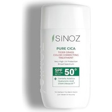 Sinoz Pure Cica Tiger Grass Anında Ton Eşitleyici Onarıcı Nemlendirici SPF50 Sıvı Yüz Güneş Kremi