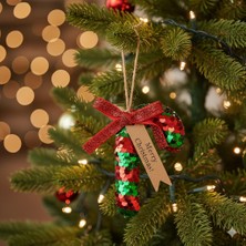 Dodomar 6 x 11 cm – Yılbaşı Ağaç Süsü Pullu Payetli Baston Şeker Askılı Dekoratif Süs