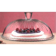 Pasabache Cam Kek Cam Cloche Kek Standı Pasta Kubbe Plaka Kapağı 32 cm Desen