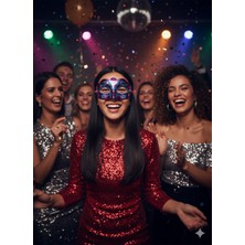 Dodomar Simli Kabartmalı Fuşya Pembe Yılbaşı Kutlama Maske Gözlüğü Lüks Parti Aksesuarı