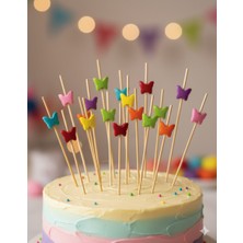 Dodomar Bambu Kürdan Pastel Renkli Kelebek Figürlü 12 Parça Pasta Sunum Kürdanı