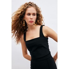 H1Style Kare Yaka Crop Bluz