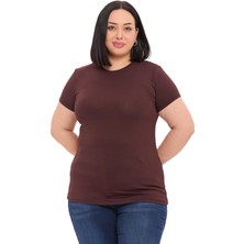 Disentis Modest Büyük Beden Bisiklet Yaka Kısa Kollu Viskon Kahverengi Body