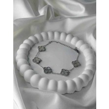 Güneş Takı Paslanmaz Çelik Silver Büyük Sedefli Çift Taraflı Yonca Bileklik