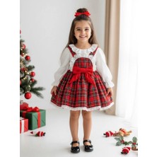 Aysskids Belinay Kız Çocuk Yılbaşı Uzun Kol Tütü Prenses Ekoseli Vintage Elbise