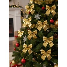 Dodomar 5 cm – Yılbaşı Fiyonk Saten Parlak Altın 12 Parça Askılı Dekoratif Süs Seti