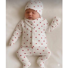 Bursa Pijama Yenidoğan Kalp Desenli %100 Pamuk Hastane Çıkış Seti