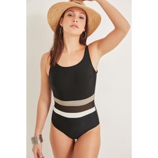 C&city Kadın U Yaka Tüllü Fantezi Mayo 7373 Siyah